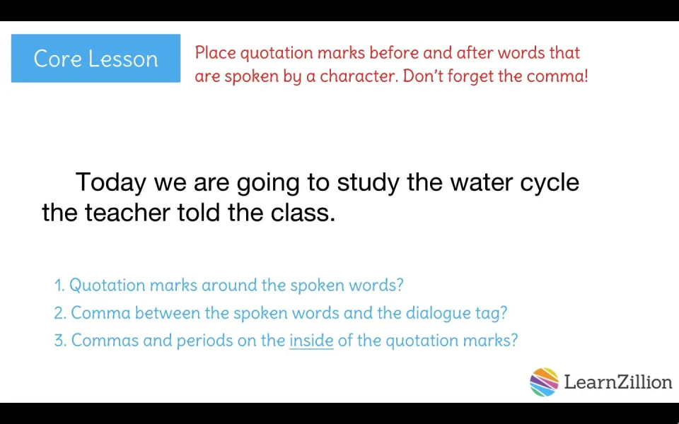 Punctuate Dialogue Using Quotation Marks And Commas Learnzillion