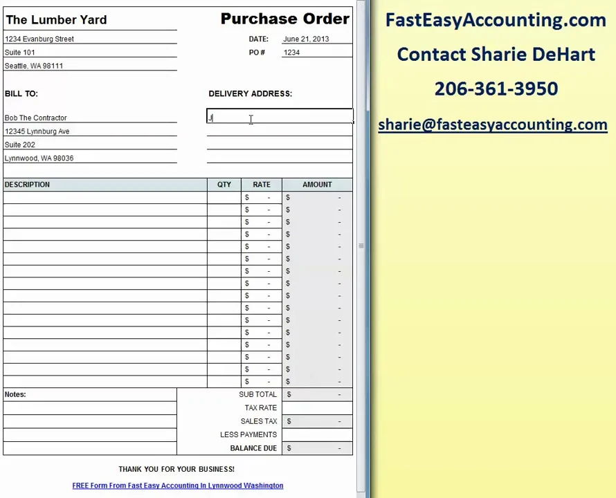free contractor purchase order excel template from fast easy accounting  2063613950