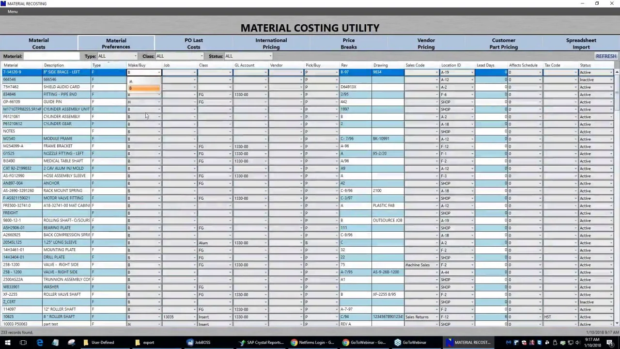 Material Cost Update Utility Customer Portal Jobboss