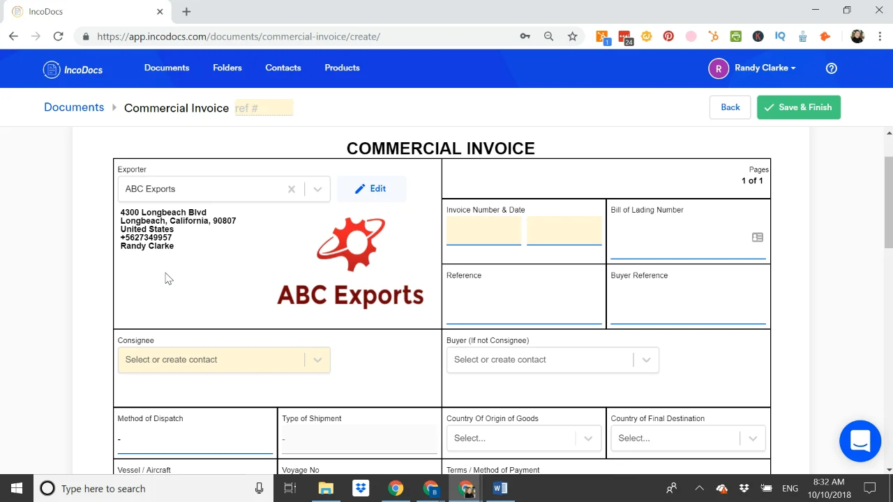 Commercial Invoice Create And Download Free Template Incodocs