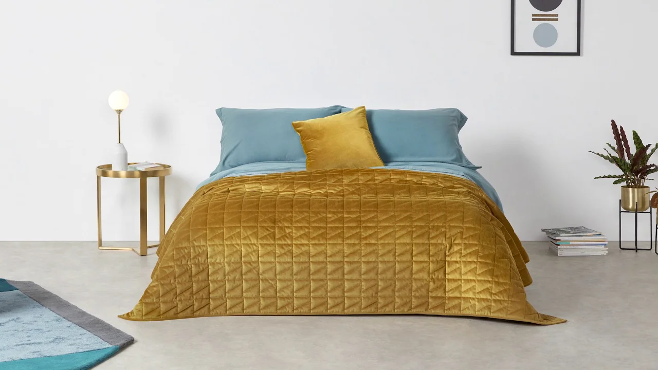 Julius Quilted Velvet Bedspread 225x220cm Antique Gold Made Com