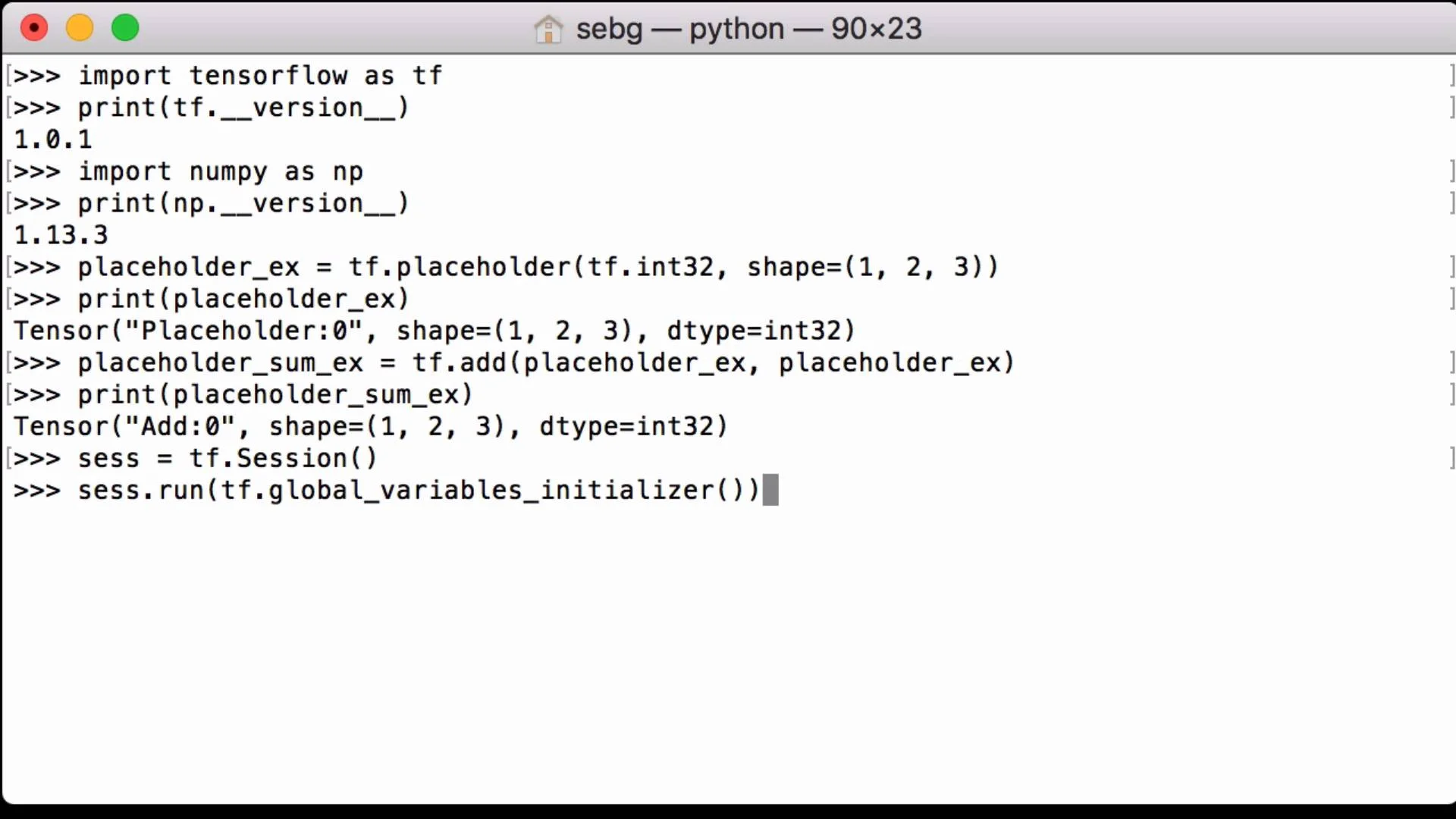 Create A TensorFlow Placeholder Tensor 