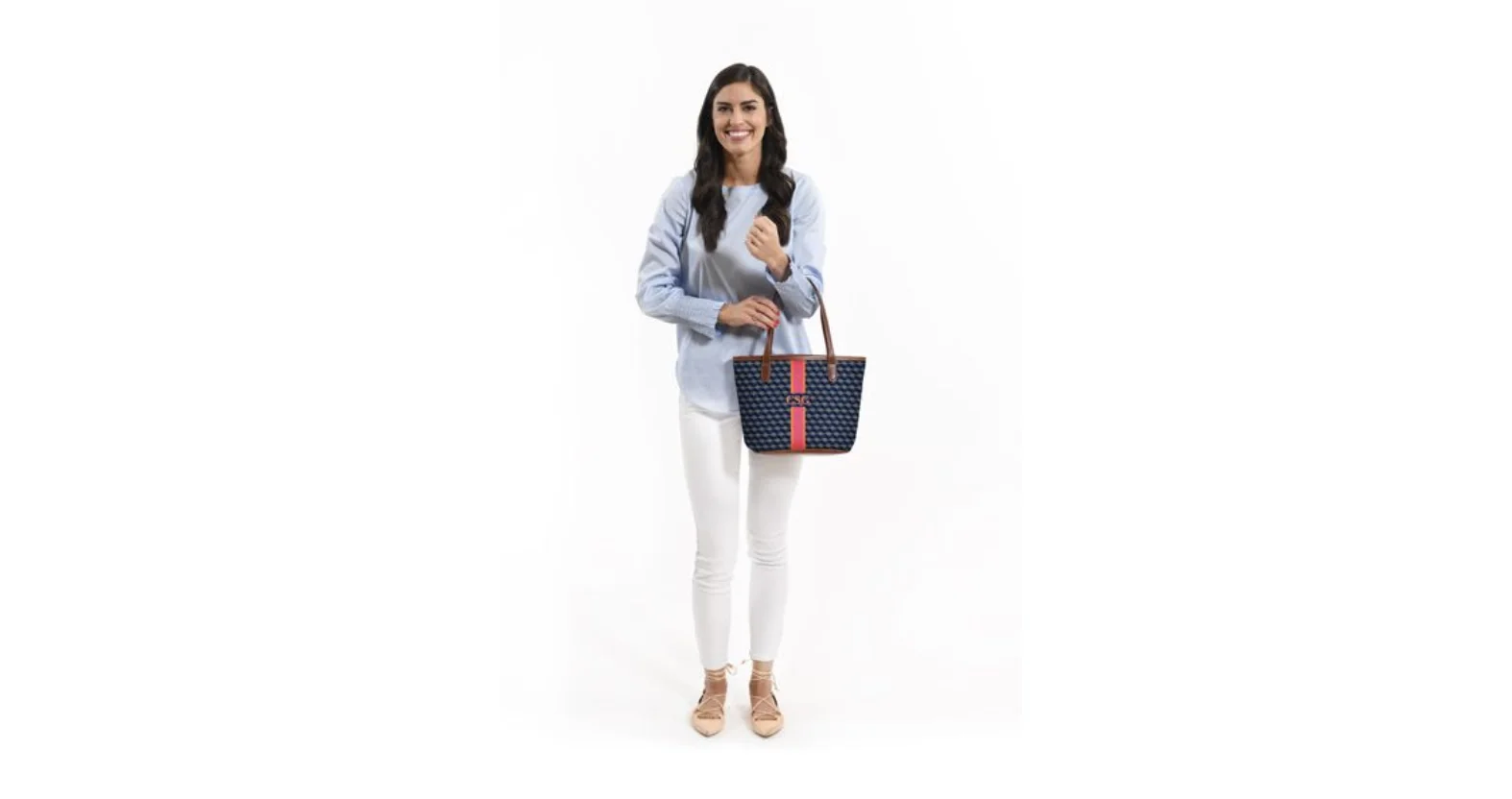 monogram colorblock stripe shopper tote bag