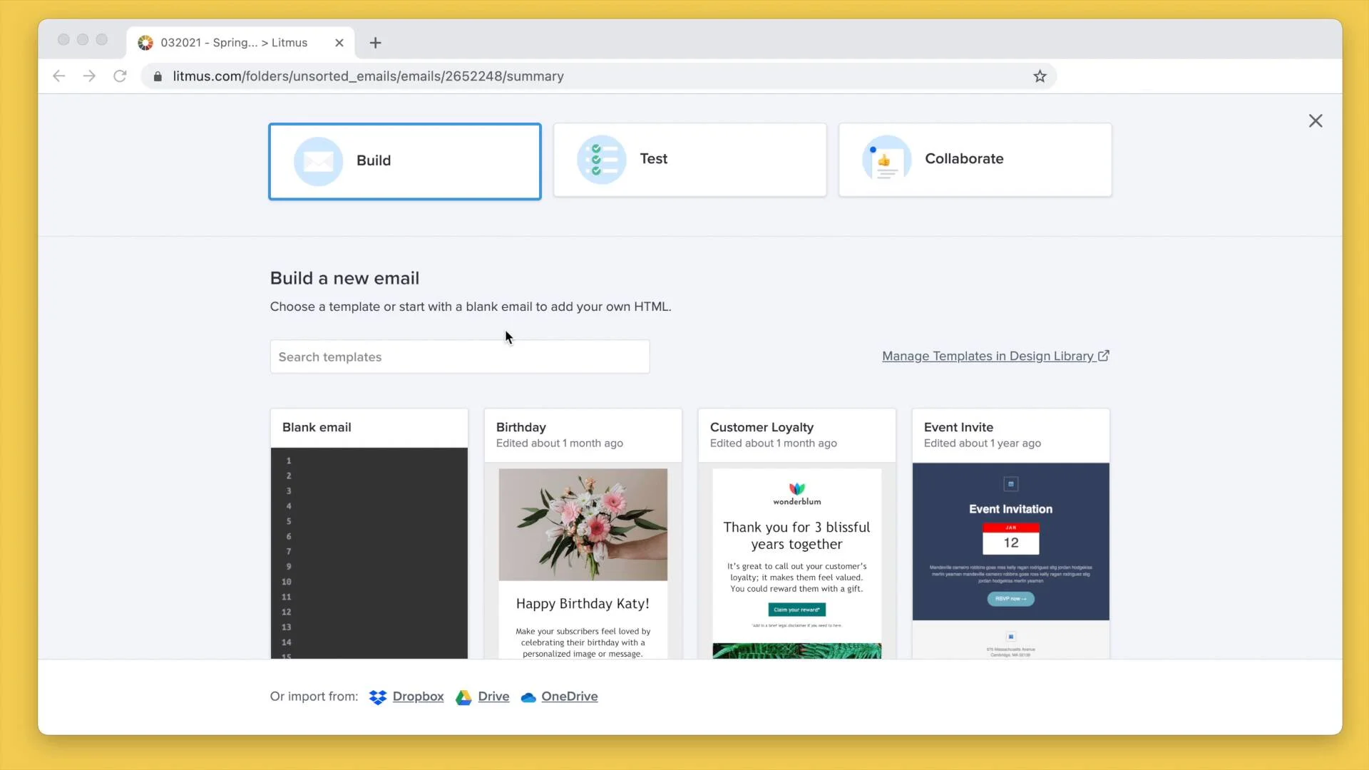 walkthrough of how to create an email in Litmus