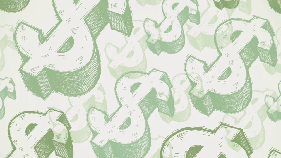 A background of dollar signs.