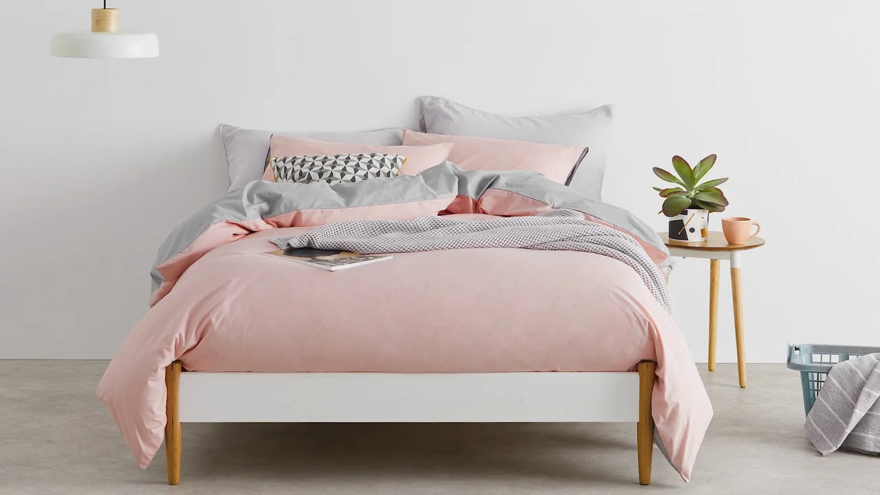 Solar Cotton Duvet Cover 2 Pillowcases Double Pink Grey Uk