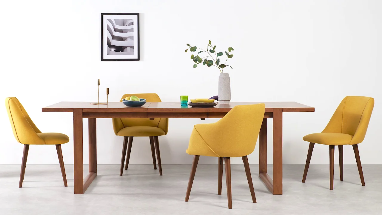 set of 2 lule dining chairs yellow and walnut