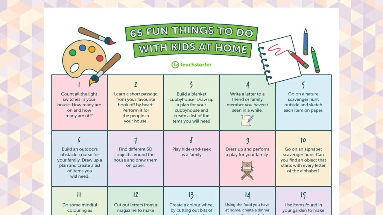 65 fun activities to do at home with kids teach starter teach starter