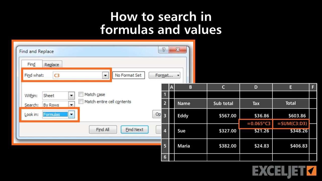 Excel Tutorial How To Search In Formulas And Values In Excel