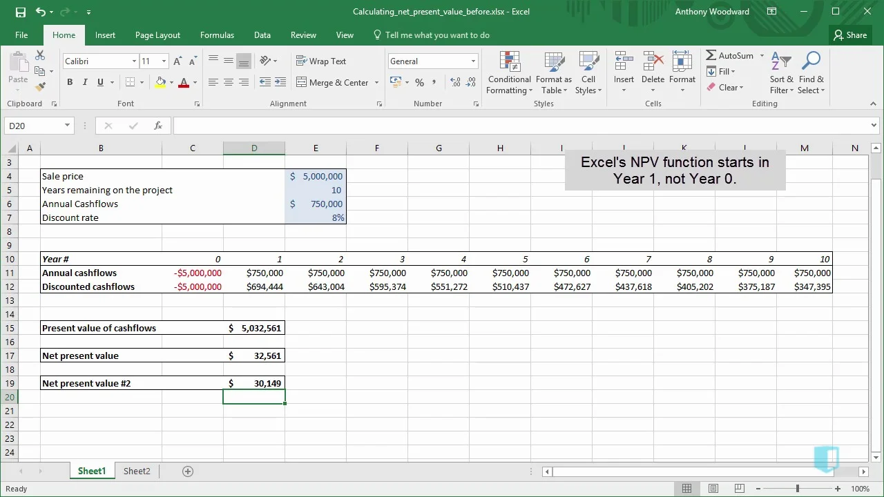 Calculating Net Present Value Online Excel Training Kubicle