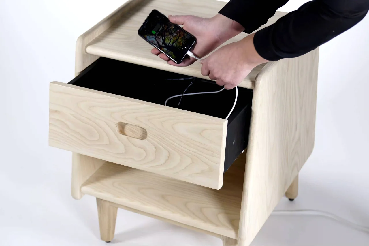 Solid Timber Bedside Table Phone Cable Management Ecosa New Zealand