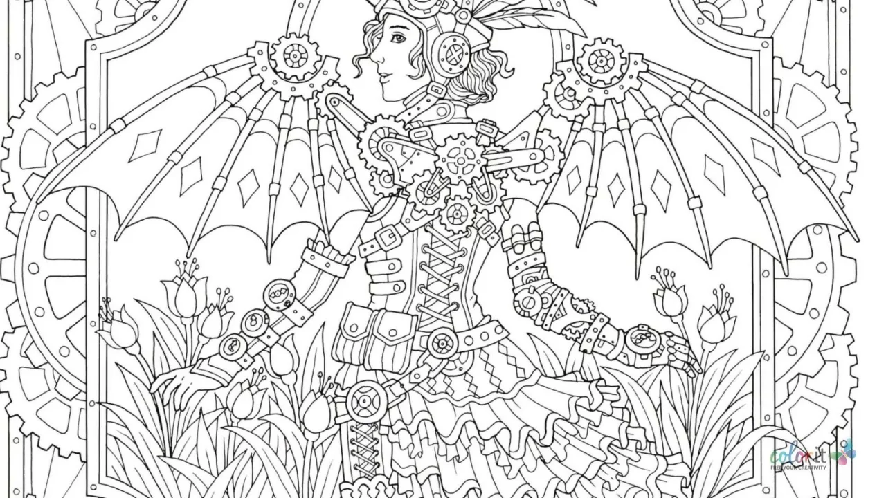 The Colorful World Of Steampunk Coloring Book For Adults With Hardback Covers Spiral Binding Colorit